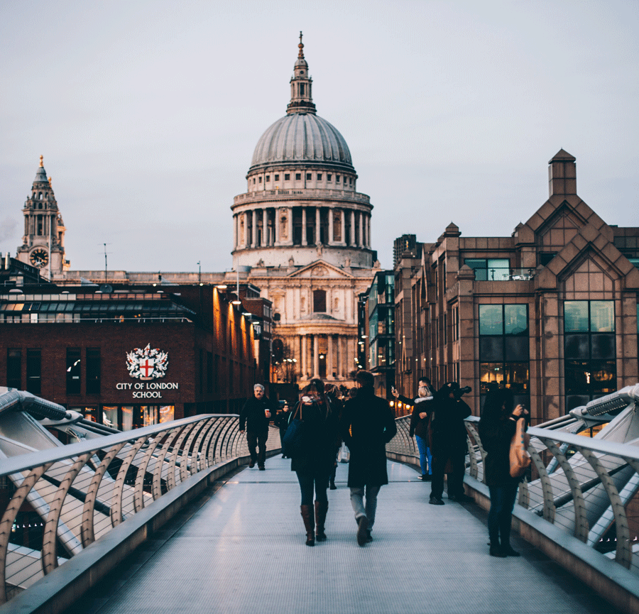 Footbridge Across the Thames in London towards City of London School and St Paul's Cathedral