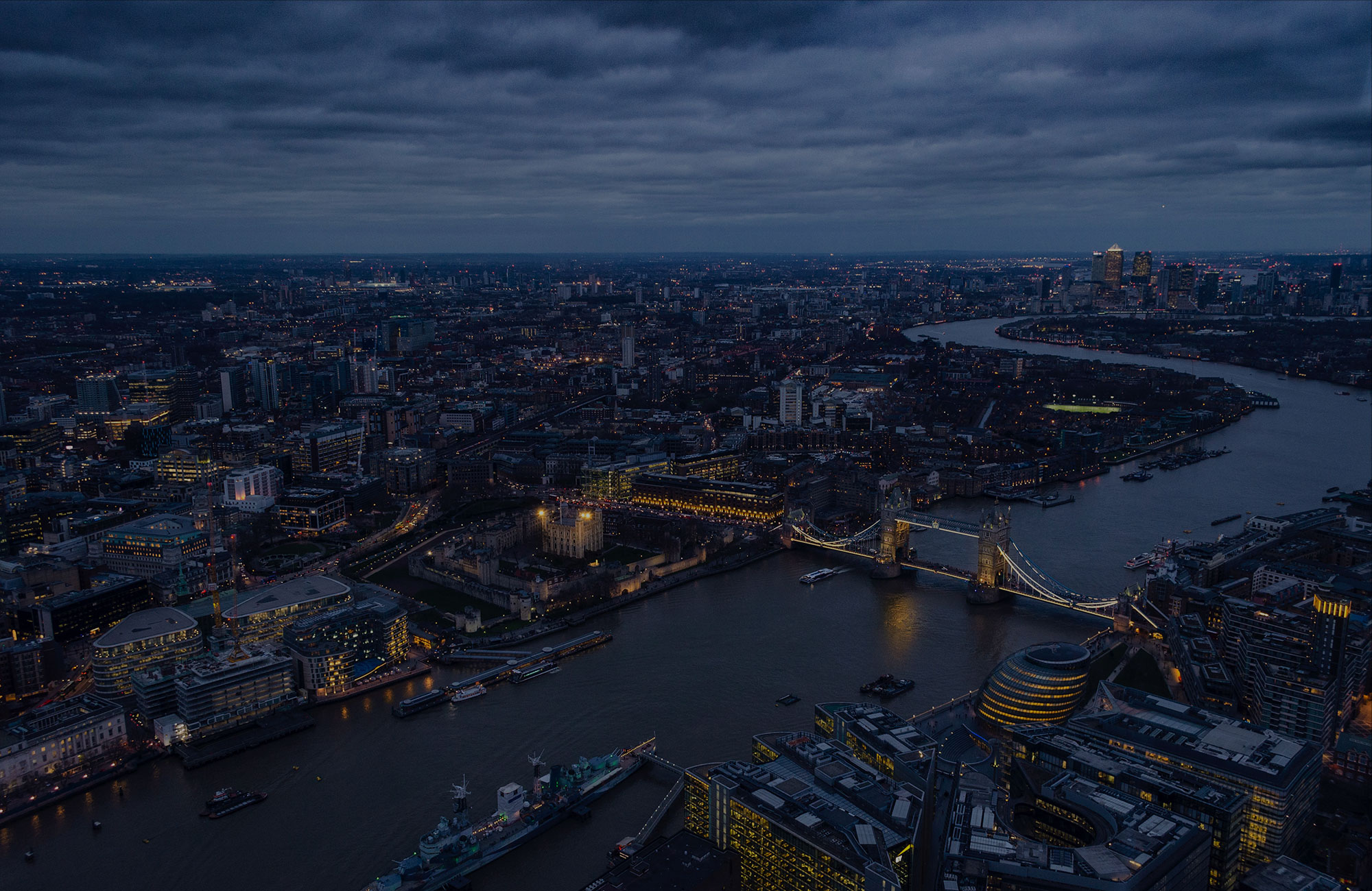 Sky View of Central London including Tower Bridge